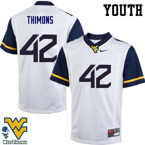 NCAA Youth Logan Thimons West Virginia Mountaineers White #42 Nike Stitched Football College Authentic Jersey UP23G35NU